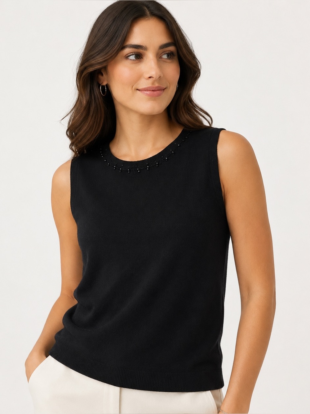 George Me Black Jewel Neck Sleeveless Sweater Lambswool Cashmere Blend XL